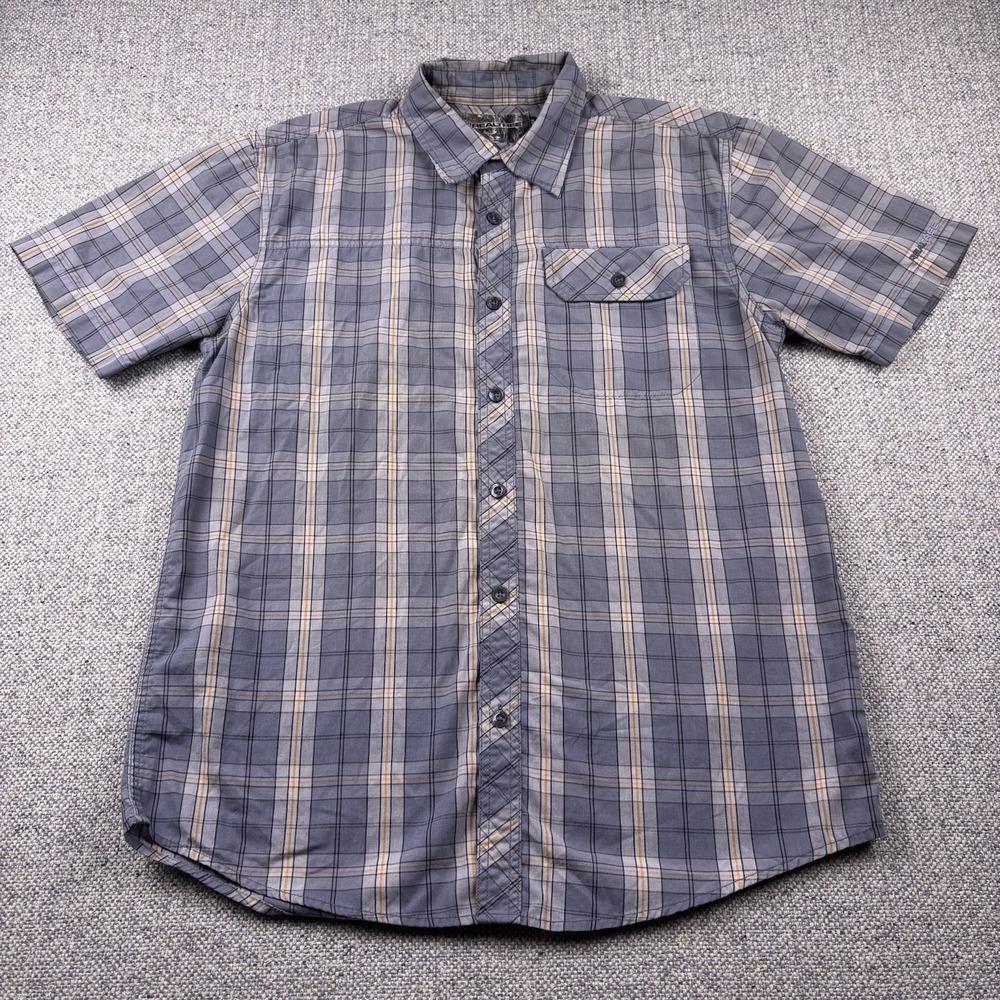 Realtree Shirt Men's M Gray Plaid Short Sleeve Button Up Camp